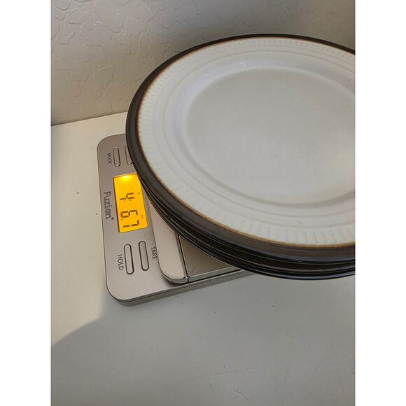 Set of 4 FOOD NETWORK Biscotti White Embossed Rim Brown 8" Salad Plate - Picture 5 of 5